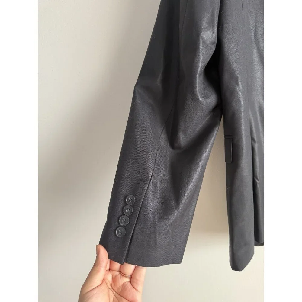 Hugo Boss Satin Virgin Wool Single Breasted Structured Blazer Black Formal 44R